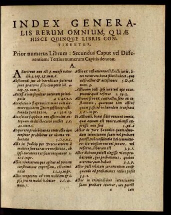 Index Generalis Omnium, Quae Hisce Quinque Libris Continentur.