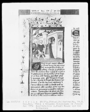 Chroniques de France in zwei Bänden — Chroniques de France, Band 1 — Kapitulation der Stadt Rouen vor den Normannen, Folio 177verso