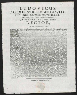 Ludovicus, D. G. Dux Wirtembergiae, Tecciaeque, Comes Montisbelgardi...