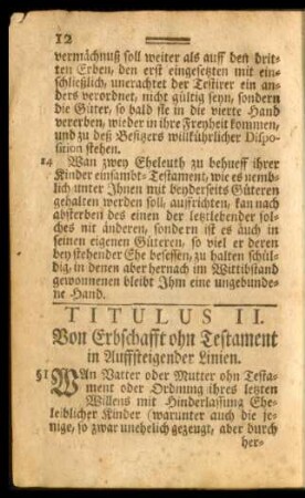 Titulus II. Von Erbschafft ohn Testament in Auffsteigender Linien.