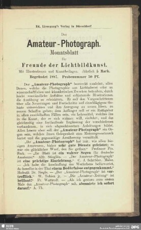 Der Amateur-Photograph. Ed. Liesegang´s Verlag in Düsseldorf.