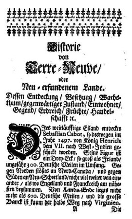 Historie von Terre-Neuve oder Neu-erfundenem Lande.