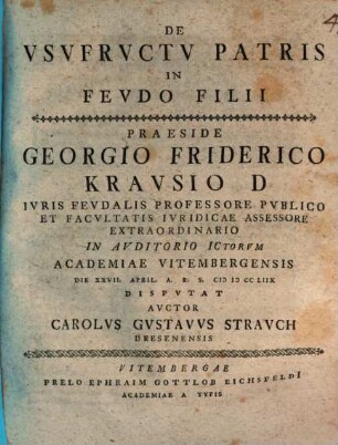 Disp. ... de usufructu patris in feudo filii