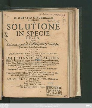 Disputatio Inauguralis Iuridica De Solutione In Specie Dicta