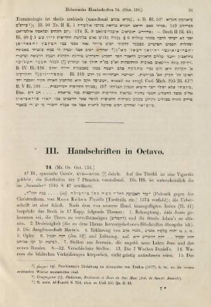 III. Handschriften in Octavo