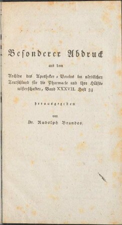 Besonderer Abdruck aus dem Archive des Apotheker-Vereins ...