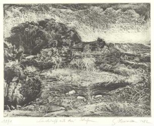 Landschaft mit drei Schafen