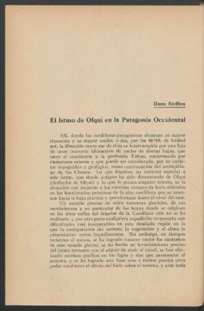 El Istmo de Ofqui en la Patagonia Occidental