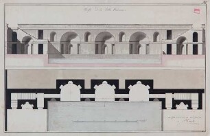Brunnenterrasse der Villa Madama in Rom, Ansicht und Grundriss