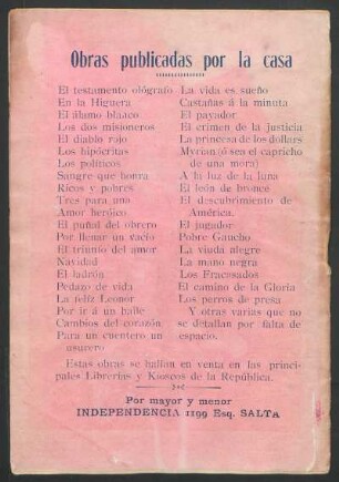 Obras publicadas por la casa