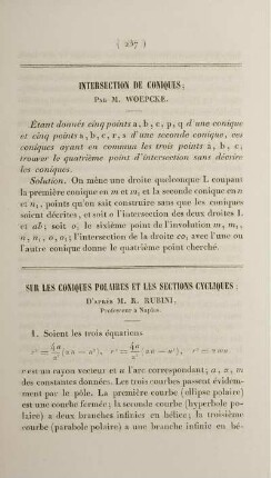 Sur les coniques polaires et les sections cycliques.