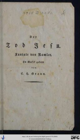Der Tod Jesu : Kantate von Ramler