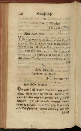 66. Uebersetzung. Hamilton an Carln. D .. den 2ten Julii 1761.