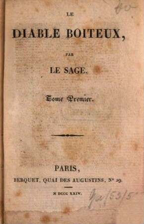 Oeuvres de LeSage, 1. Le diable boiteux. T. 1. - XX, 249 S. : 1 Ill.