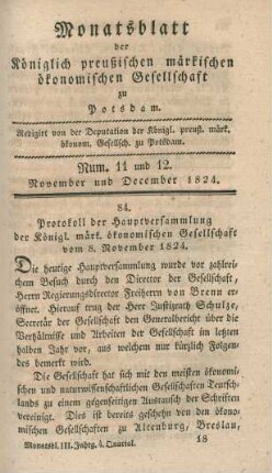 Num. 11 und 12. November und December 1824.