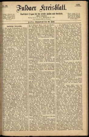 Erste Ausgabe vom Samstag, den 21. Juni 1879.