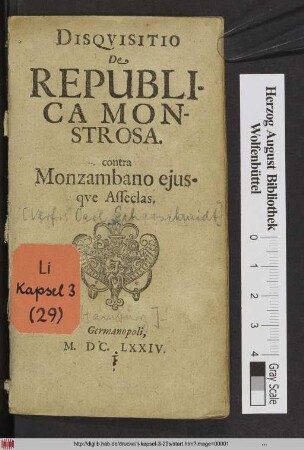 Disquisitio De Republica Monstrosa : contra Monzambano eiusque Asseclas