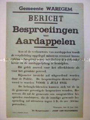 Maueranschlag aus dem besetzten Belgien zur Bekämpfung des Kartoffelkäfers