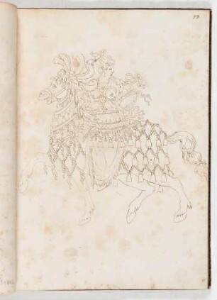 Reiterin auf einem trabenden Pferd, in einem Band mit Antikischen Figurinen und Pferdedekorationen, Bl. 10