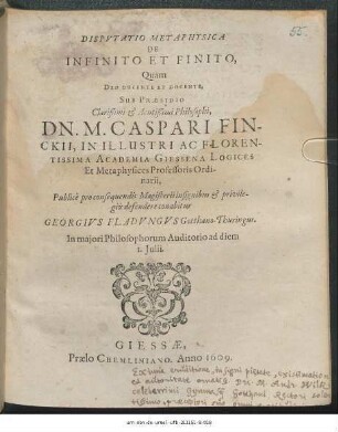 Disputatio Metaphysica De Infinito Et Finito
