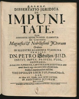 Dissertatio Iuridica De Impunitate