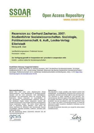 Rezension zu: Gerhard Zacharias, 2007: Studienführer Sozialwissenschaften. Soziologie, Politikwissenschaft. 6. Aufl., Lexika-Verlag: Eibelstadt