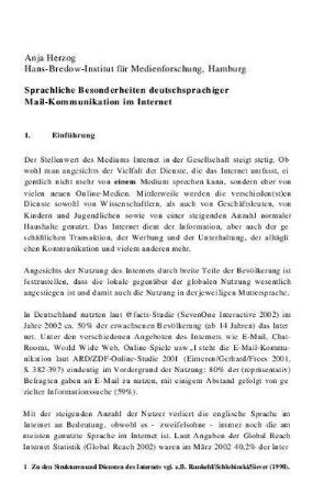 Sprachliche Besonderheiten deutschsprachiger Mail-Kommunikation im Internet