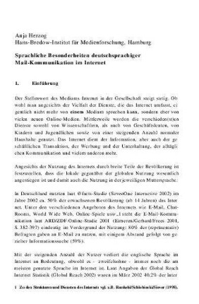 Sprachliche Besonderheiten deutschsprachiger Mail-Kommunikation im Internet