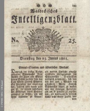 No. 25, Dienstag den 23. Junius 1801