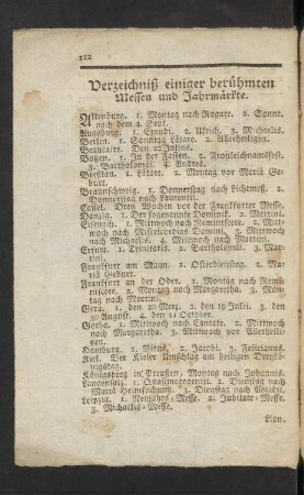 Verzeichniß einiger berühmten Messen und Jahrmärkte.