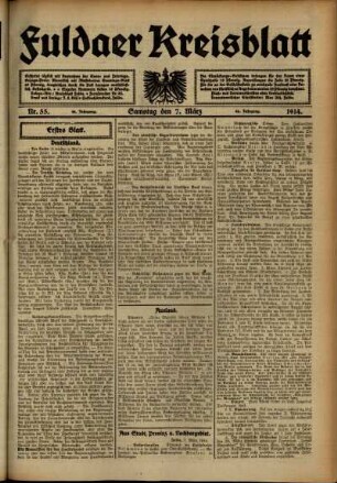 Erste Ausgabe vom Samstag, den 07. März 1914.