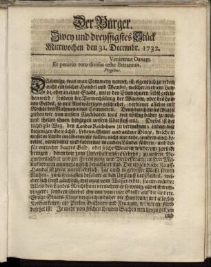 Zwey und dreyssigstes Stück Mittwochen den 31. Decembr. 1732.