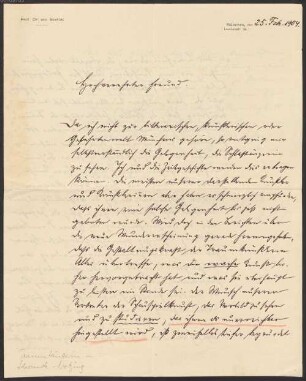 Nachlass von Georg Hirth (1841-1916): Brief von Franz von Soxhlet an Georg Hirth – BSB Ana 486.I. Soxhlet, Franz von