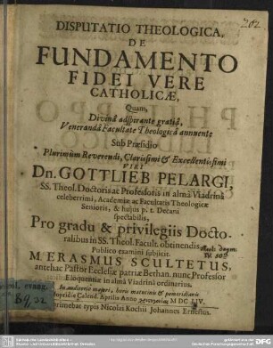Disputatio de fundamento fidei catholicae