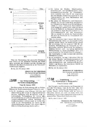 Zur Weiterbildung der Sonderschulpädagogen : 26/55 vom 22. Januar 1955