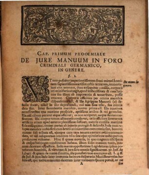 De Jvre. Manvvm. Et. Poenis In. Jvdicio. Criminali. Germanico Inprimis. Ampvtatione : = Vom. Rechte. der. Handt in. Peinlichen. Sachen