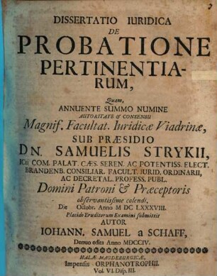Disputatio Iuridica De Probatione Pertinentiarum