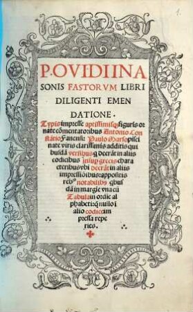 P. Ovidii Nasonis fastorvm libri diligenti emendatione