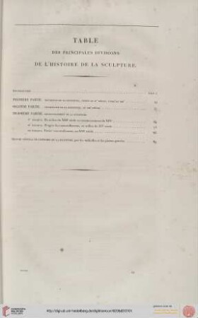 Table des principales divisions de l'histoire de la sculpture