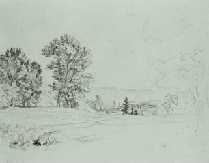 Gegend bei Rom (Landschaft mit Bäumen und Turm)