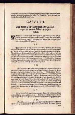 Caput III. Von denen so zur Verwaltung der Accisen deputiret werden sollen/ und ihren Eyden