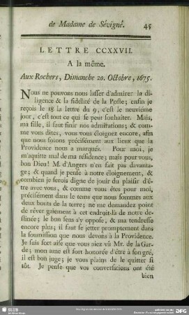 Lettre CCXXVII. A la même. Aux Rochers, Dimanche 20. Octobre, 1675