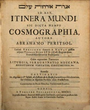 Igeret orḥot ʿolam id est Itinera mundi : = Igeret orḥot ʿolam