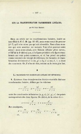 Sur la transformation harmonique linéaire.