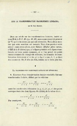 Sur la transformation harmonique linéaire.