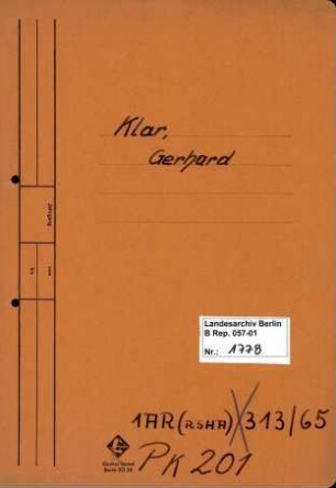 Personenheft Gerhard Klar (*18.04.1913), SS-Untersturmführer