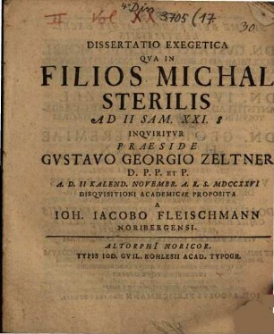 Diss. exeg. qua in filios Michal sterilis, ad 2 Sam. XXI, 8. inquiritur