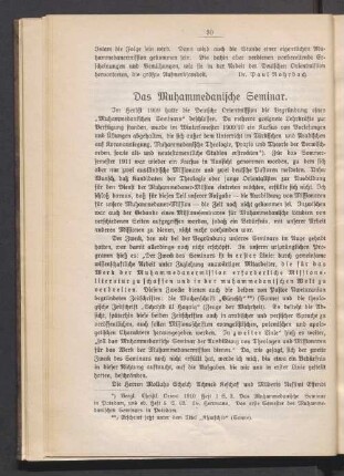 Das Muhammedanische Seminar