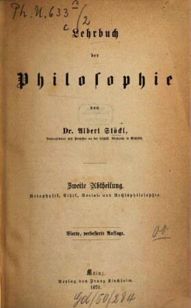 Lehrbuch der Philosophie. 2, Metaphysik, Ethik, Social- und Rechtsphilosophie