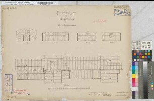 Provisorisches Empfangsgebäude für Bahnhof Dortmund, zur Revisionszeichnung: Schnitte, Sparrenlage, M. 1:100 Hge, Sknr.: 1, Fanr.: 6, Bunr.: 4